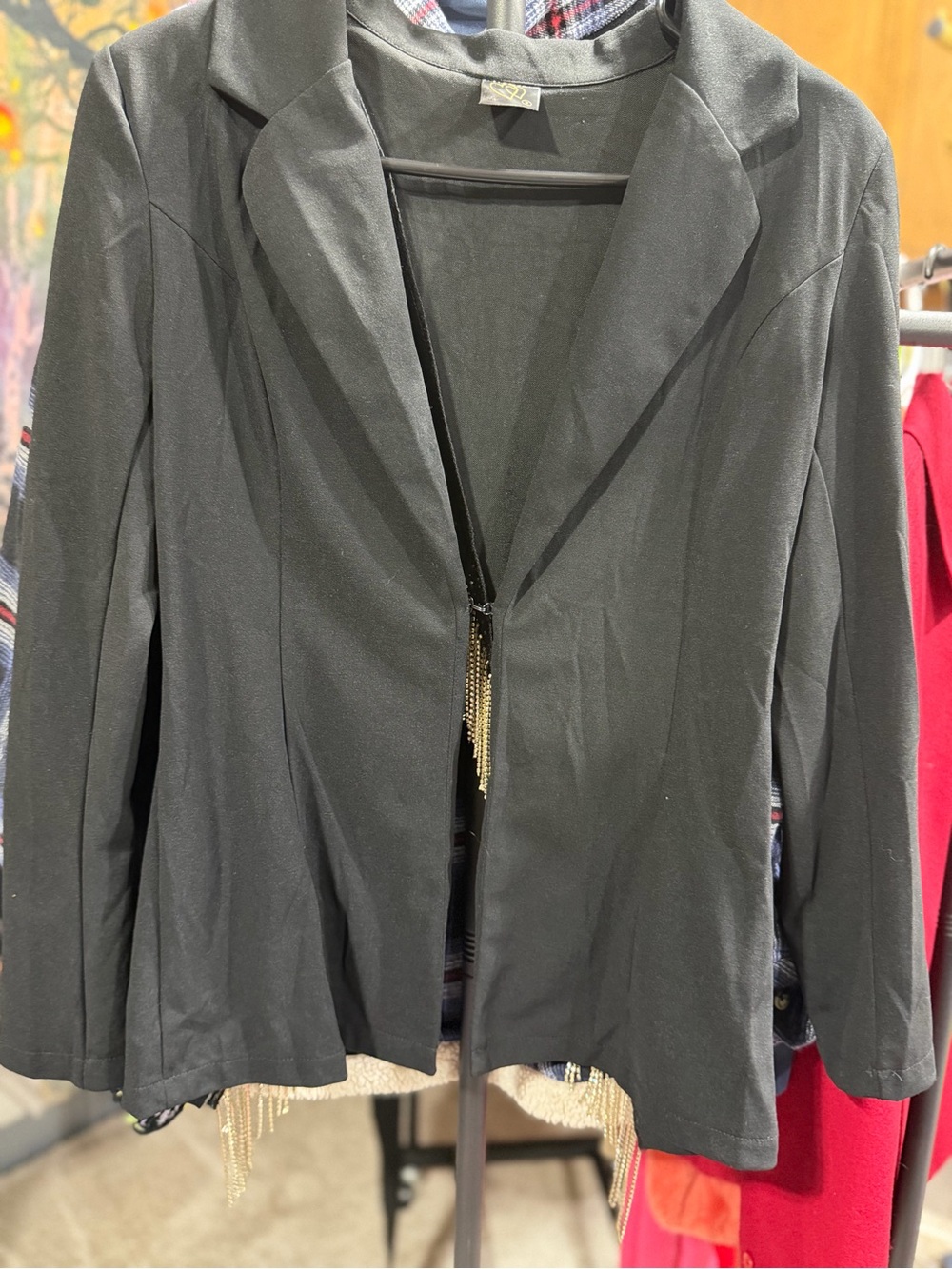 Black Rhinestone Fringe Statement Blazer Small - Picture 2 of 8